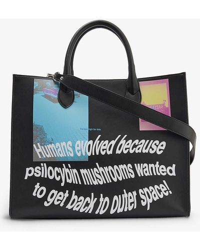 Msftsrep Human's Evolved Graphic-print Faux-leather Tote Bag - Black