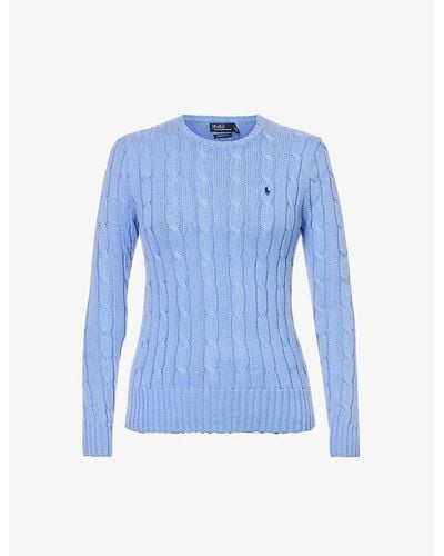 Polo Ralph Lauren Julianna Brand-embroidered Cable-knit Cotton Top - Blue