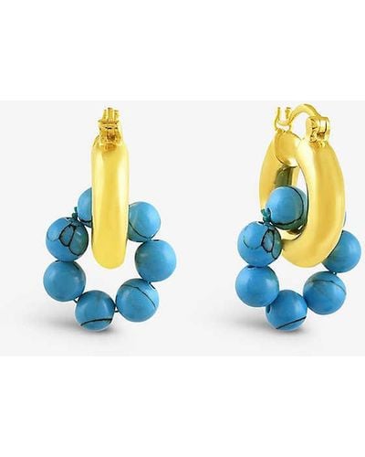 Shyla Sura 22ct Yellow Gold-plated Sterling Silver And Pearl huggie Hoop Earrings - Blue