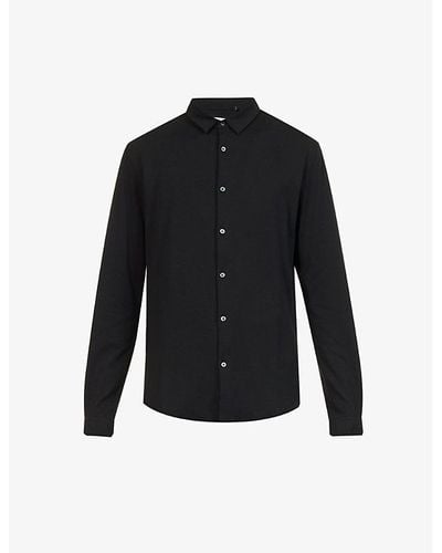 IKKS Stripe-pattern Curved-hem Regular-fit Stretch-cotton Blend Shirt X - Black