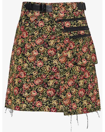Undercover Floral-pattern Jacquard-texture Woven-blend Mini Skirt - Natural
