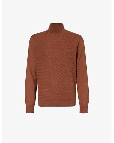 Corneliani Roll-neck Textured-knit Wool Sweater - Brown