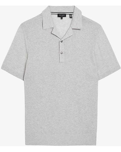 Ted Baker Adio Revere-collar Short-sleeve Textured-knit Polo - Grey