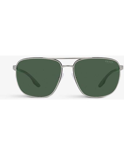 Prada Linea Rossa Ps 50ys Aviator Metal Sunglasses - Green