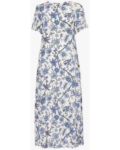 Weekend by Maxmara Floral-print Relaxed-fit Silk-crepe Midi Dress - Blue