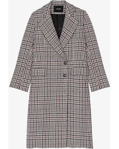 Maje Gapinette Check-print Double-breasted Oversized Wool-blend Coat - Grey