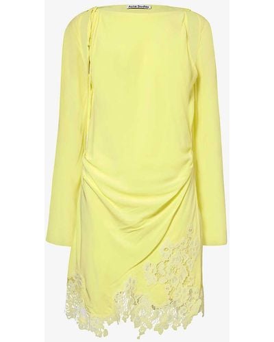 Acne Studios Derika Floral-lace Cut-out Woven Mini Dress - Yellow