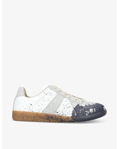 Maison Margiela Replica Paint-splattered Leather Low-top Sneakers - White