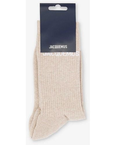 Jacquemus Logo-intarsia Ribbed Stretch-cotton Socks - Blue