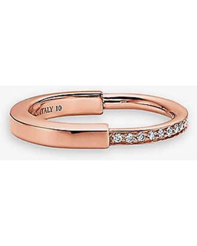 Tiffany & Co. Tiffany Lock 18ct Rose-gold And 0.17ct Round-brilliant Diamond Ring - White