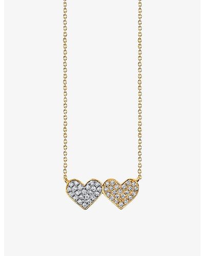 Sydney Evan Double Heart Medium 14ct White And Yellow Gold And 0.19ct Brilliant-cut Diamond Pendant Necklace