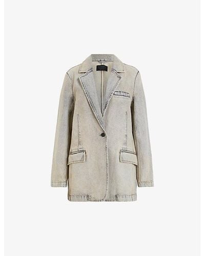 AllSaints Ever Relaxed-fit Single-breasted Denim Blazer - Gray
