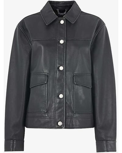Whistles Natia Patch-pocket Leather Overshirt - Black