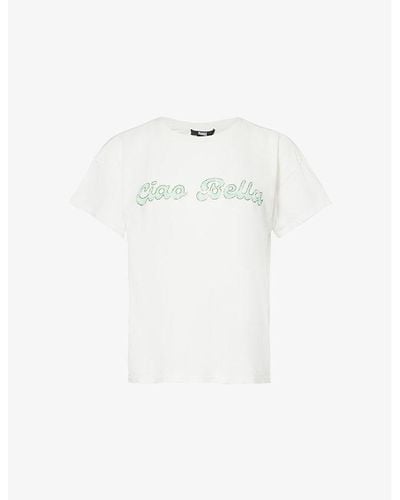 PAIGE Ren Text-print Cotton And Linen-blend Jersey T-shirt - White