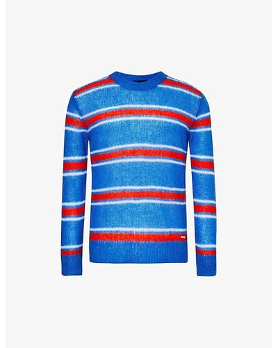 DSquared² Striped Crew-neck Knitted Wool-blend Sweater - Blue