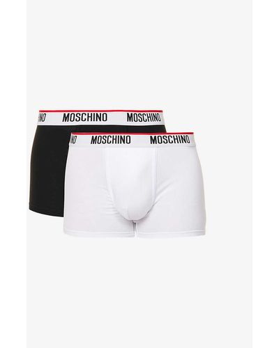 Moschino Contrast-trim Logo-waistband Pack Of Two Stretch-cotton Trunks - White