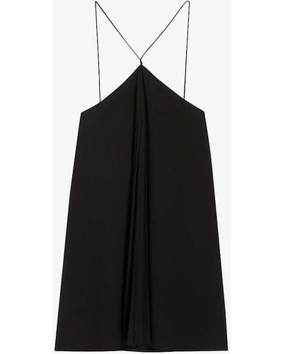 Claudie Pierlot Pleated Cross-strap Woven Mini Dress - Black