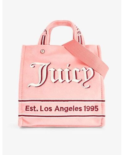 Juicy Couture Brand-embroidered Detachable-strap Velour Cross-body Bag - Pink