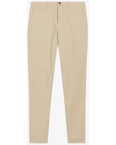Ted Baker Textured Regular-fit Stretch-cotton Chinos - Natural