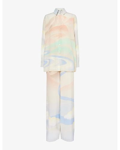 Olivia Von Halle Wolfe Graphic-print Silk Pyjama Set - White