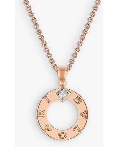 BVLGARI 18ct Rose-gold And 0.09ct Brilliant-cut Diamond Pendant Necklace - Metallic