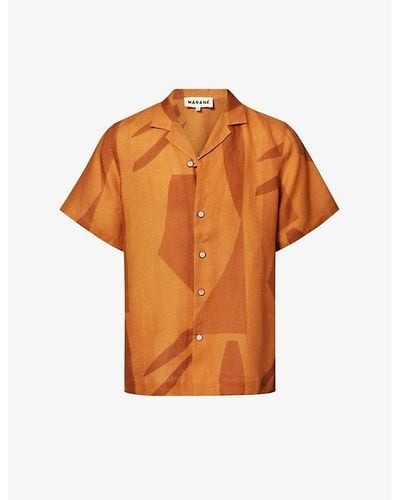 Marané Las Susana Abstract-print Linen Shirt - Orange