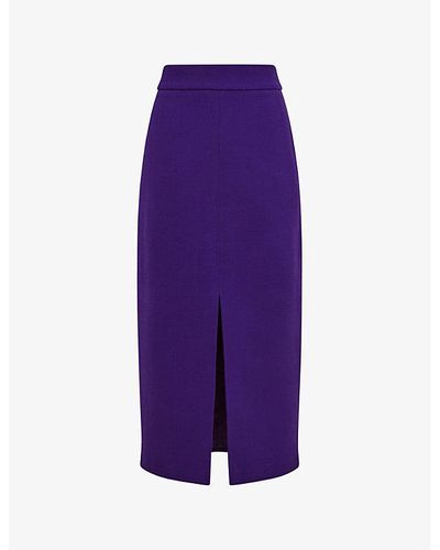 Reiss Ciara Split-hem Wool Midi Pencil Skirt - Purple