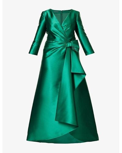 Alberta Ferretti Bow-embellished Draped Satin Maxi Dress - Green