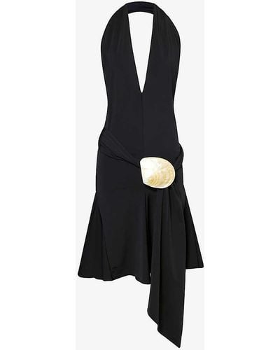 Conner Ives Shell-embellished Halterneck Stretch-jersey Midi Dress - Black