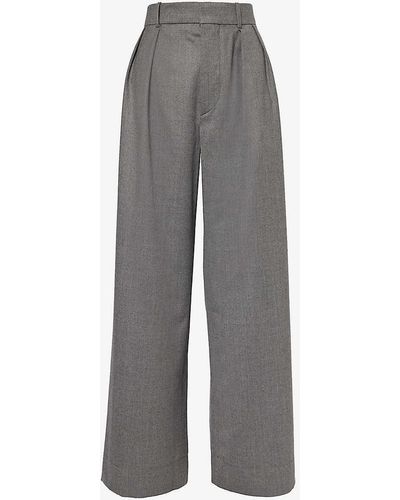 Wardrobe NYC Pleated Relaxed-fit Wide-leg Mid-rise Wool Trousers - Grey