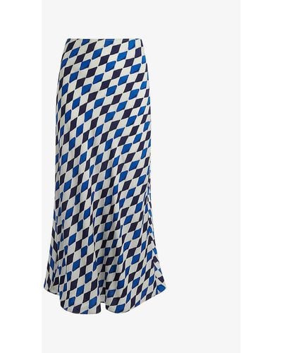 Whistles Diamond-print Bias Cut Woven Midi Skirt - Blue