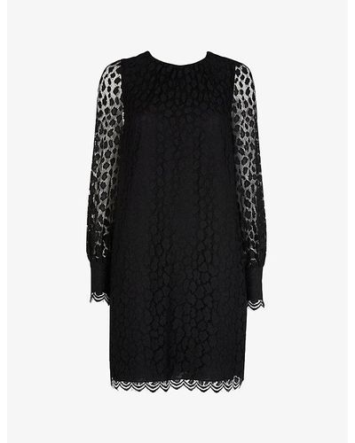 Whistles Leopard-print Lace-panel Crepe Mini Dress - Black