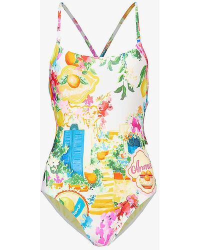 Seafolly Ciao Bella Graphic-print Stretch-recycled Nylon Swimsuit - White