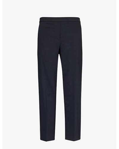 Theory Treeca Pull-on Tapered-leg Mid-rise Linen-blend Trousers - Blue
