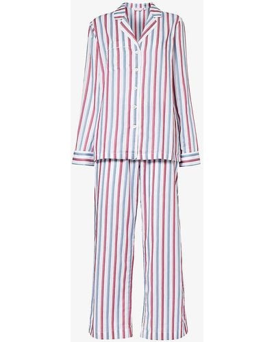 Derek Rose Capri Striped Cotton Pyjama Set - White