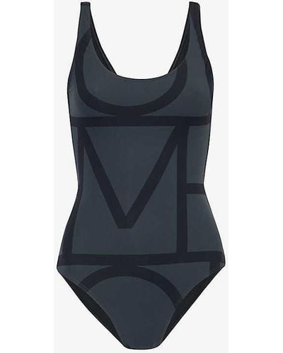 Totême Logo-print High-leg Swimsuit - Blue