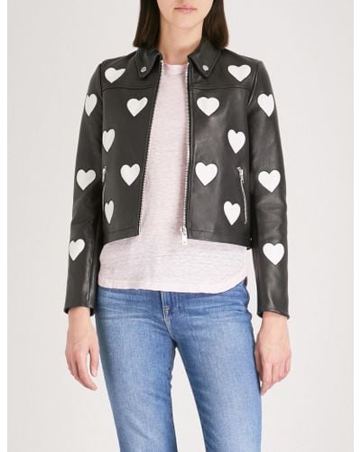 Maje Heart Detail Leather Jacket - Black