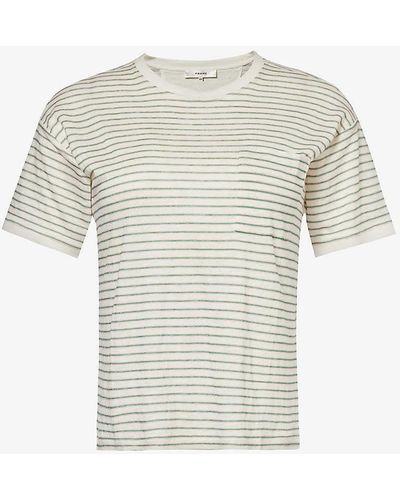 FRAME Stripe-print Organic-linen T-shirt - White