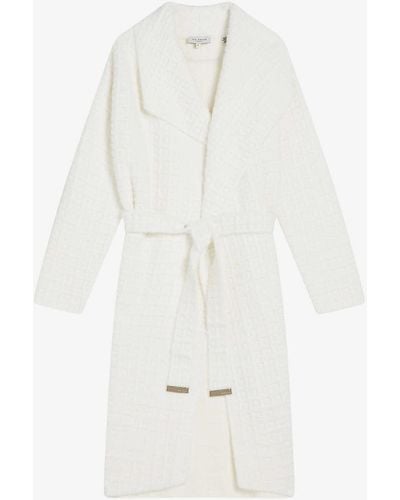 Ted Baker Maxence Wrap-front Textured Knitted Coat X - White