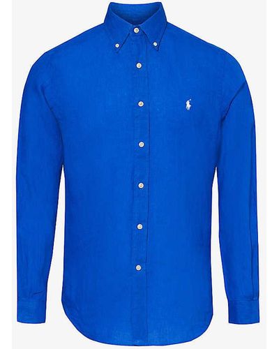 Polo Ralph Lauren Logo-embroidered Custom-fit Linen Shirt - Blue