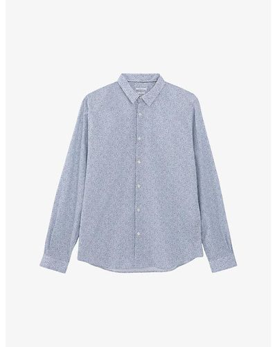 IKKS Vy Floral-motif Slim-fit Cotton Shirt Xx - Blue