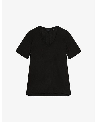 Ted Baker Kerika V-neckline Short-sleeve Woven T-shirt - Black