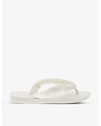 Havaianas Top Home Fluffy Logo-embossed Faux-fur And Rubber Flip Flops - White