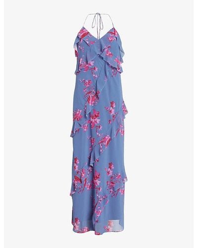 AllSaints Marina Floral-print Organic-cotton Maxi Dress - Purple