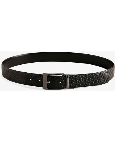 Ted Baker Waide Woven-texture Leather Belt - Black