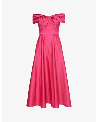 Roland Mouret Asymmetric-neck Cotton-blend Stretch-poplin Midi Dress - Pink