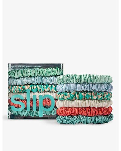 Slip Skinny Elasticated Silk Scrunchies Pack Of Six - Blue