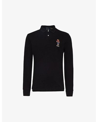 Polo Ralph Lauren Bear-embroidered Slim-fit Cotton-piqué Polo Shirt X - Black