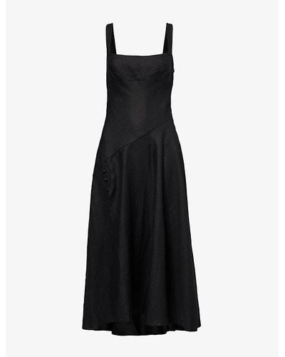 Reformation Bekki Square-neck Linen Midi Dress - Black