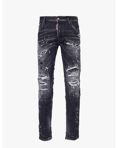DSquared² Paint-splatter Regular-fit Stretch-denim Jeans - Blue